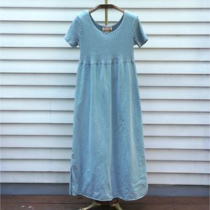 Vintage 90s Studio Ease Blue Green Cotton Maxi Dress